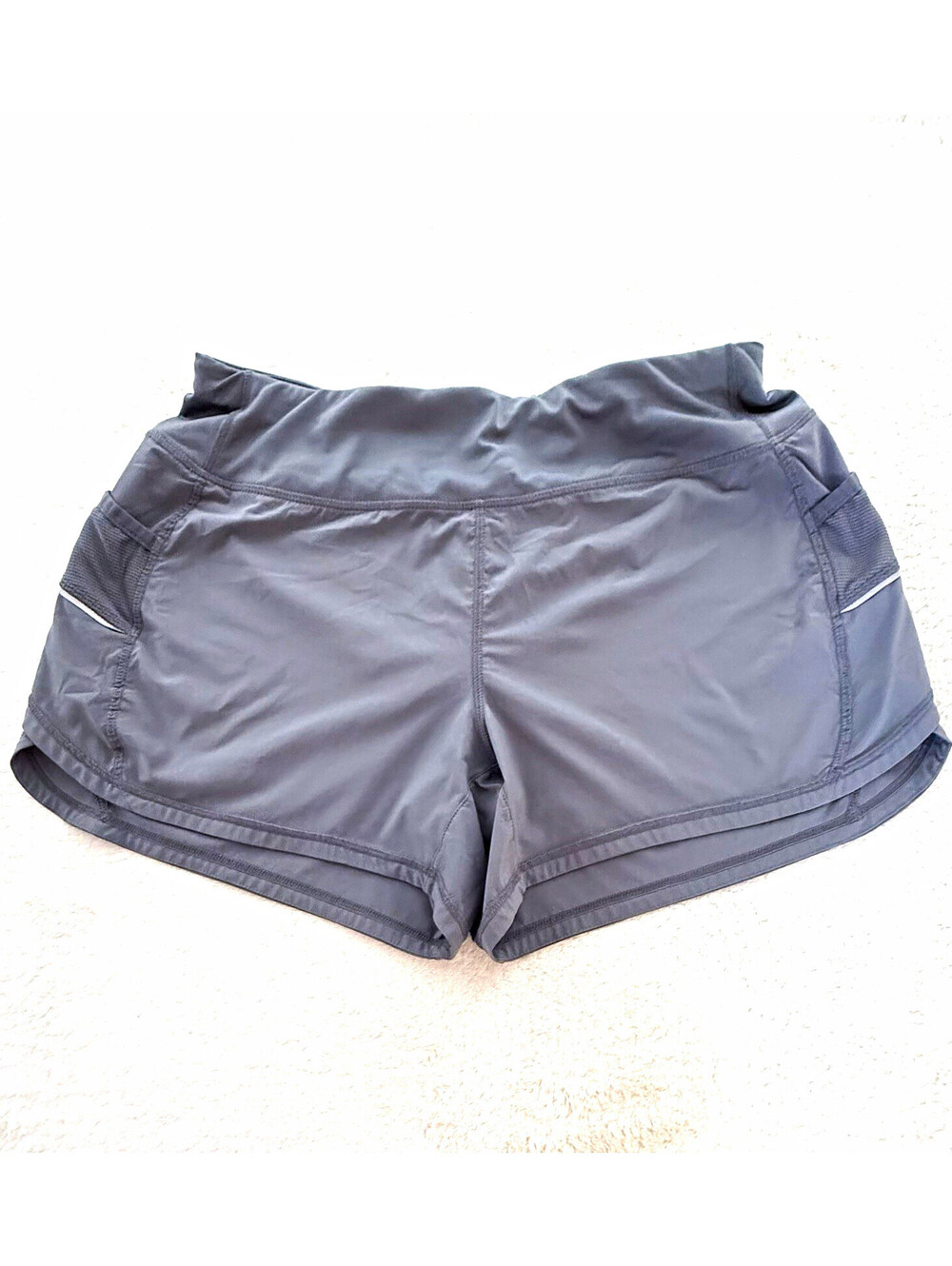 Athleta Women’s M Gray Running Shorts Built-In Brief Zip Pocket Reflective